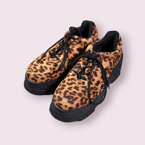 Vintage Forever 21 Size 6.5 Women's Platform Sneakers Cheeta Print Lace-Up Brown - Picture 5 of 7